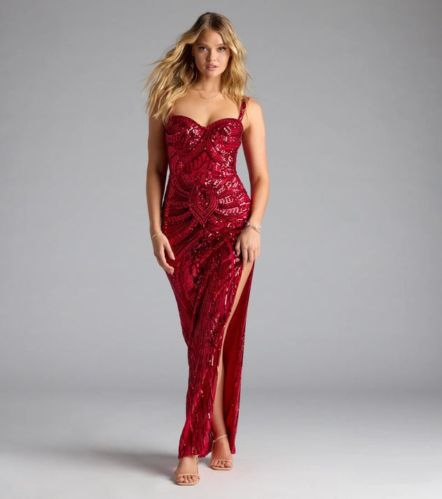 Formal High End Sequin Pattern Sling Dress