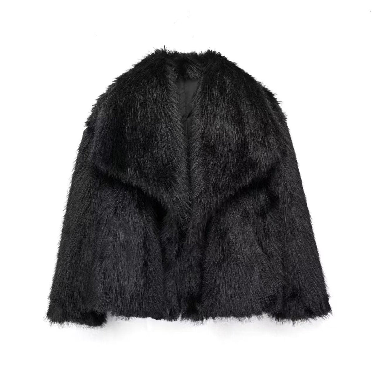 Faux Fur Coat with Large Lapel