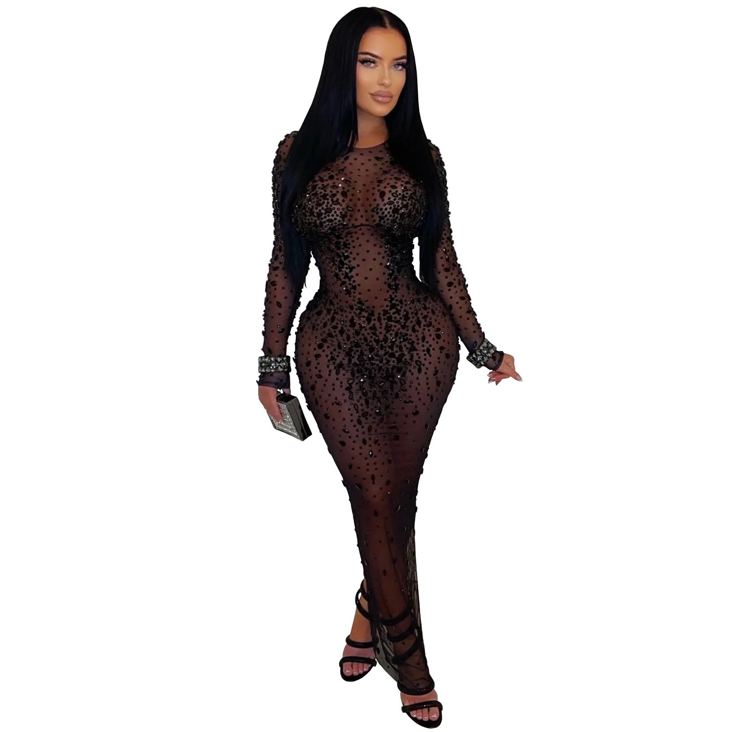 Mesh Rhinestone Sheath Dress