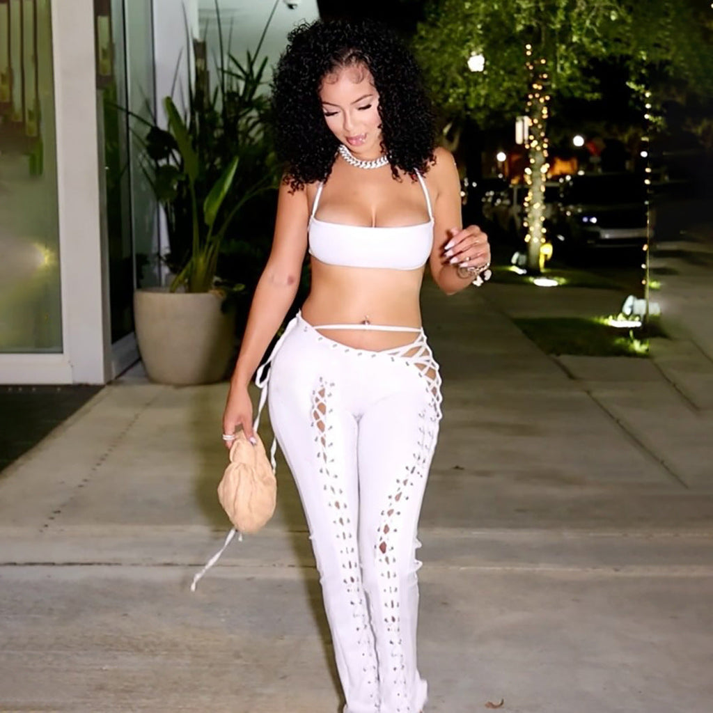 Sexy Lace Up Trousers Two Piece Set