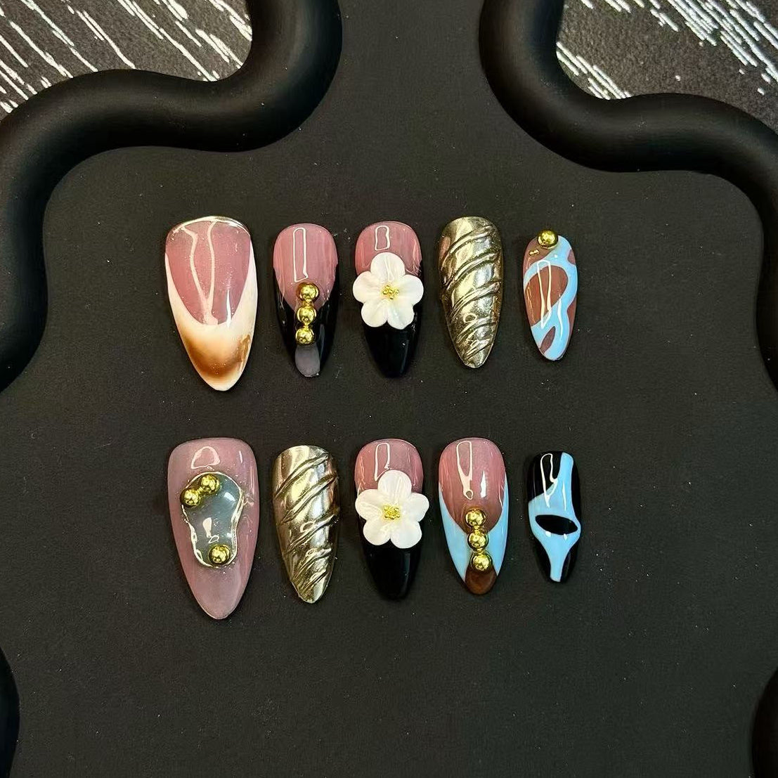 Babes Almond Nail 3D Carved Blush Nail Sweet Pure Press on Nails Pure