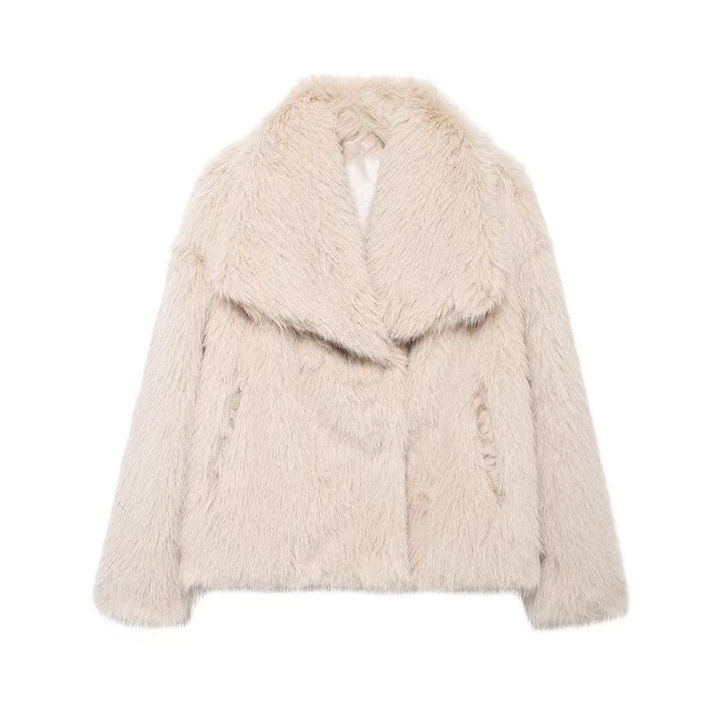 Faux Fur Coat with Large Lapel
