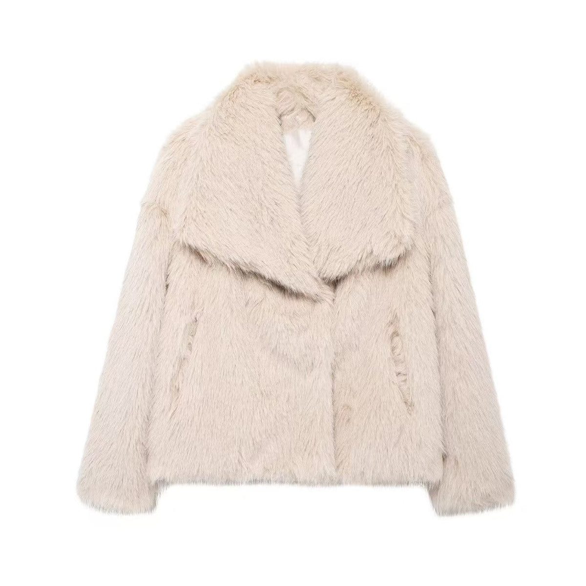 Faux Fur Coat with Large Lapel