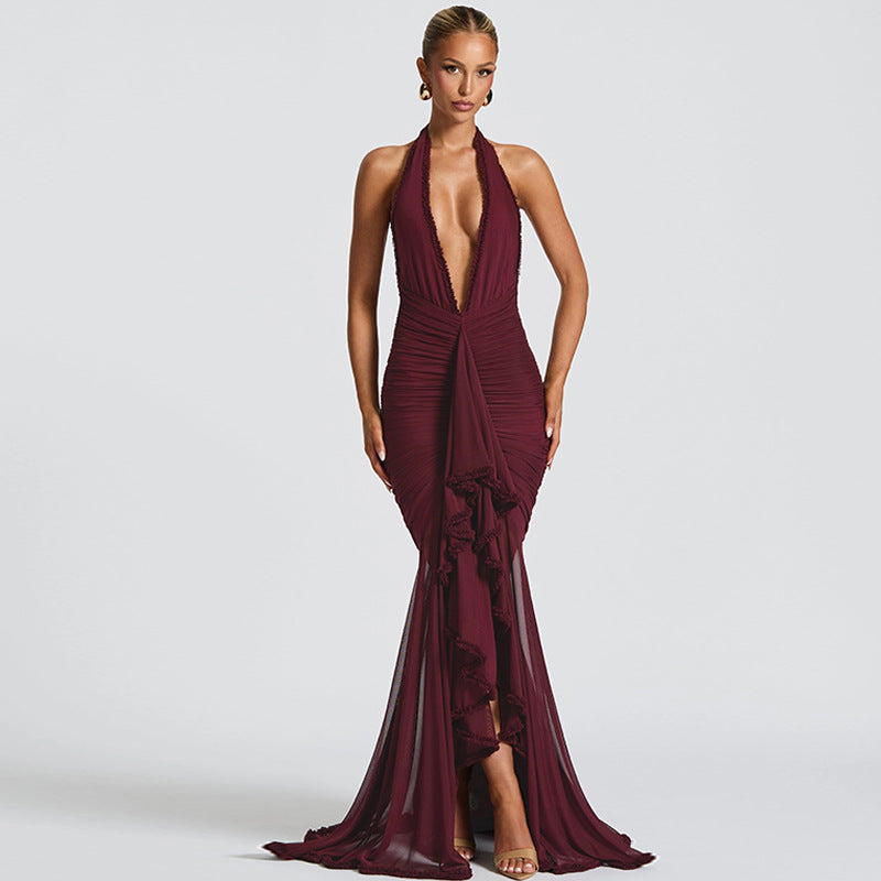 Formal Maxi V Neck Halter Dress