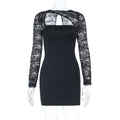 Sexy Black Lace Stitching Long Sleeve
