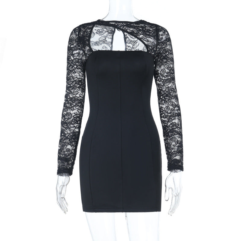 Sexy Black Lace Stitching Long Sleeve