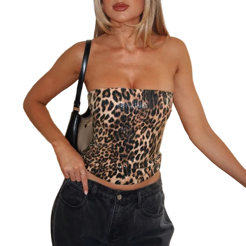 Leopard Print Sequin Bandeau