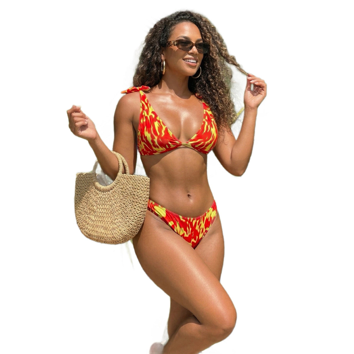 Wind Flame Print Halter Bikini