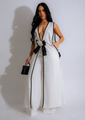 Camellia Couture Bow Sleeveless Long Vest Wide Leg Pants Set