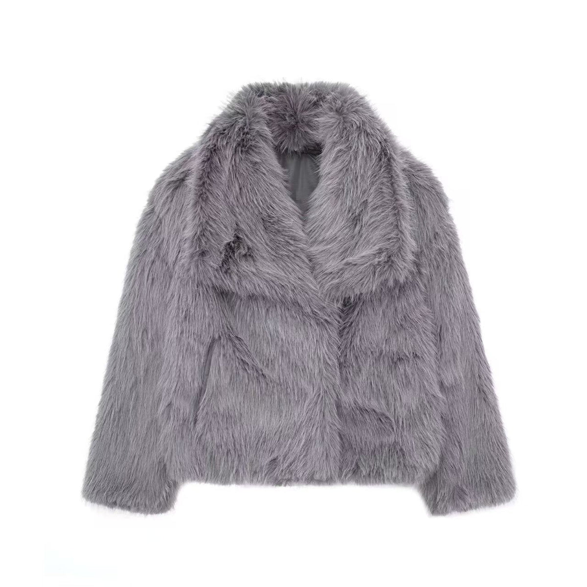 Faux Fur Coat with Large Lapel