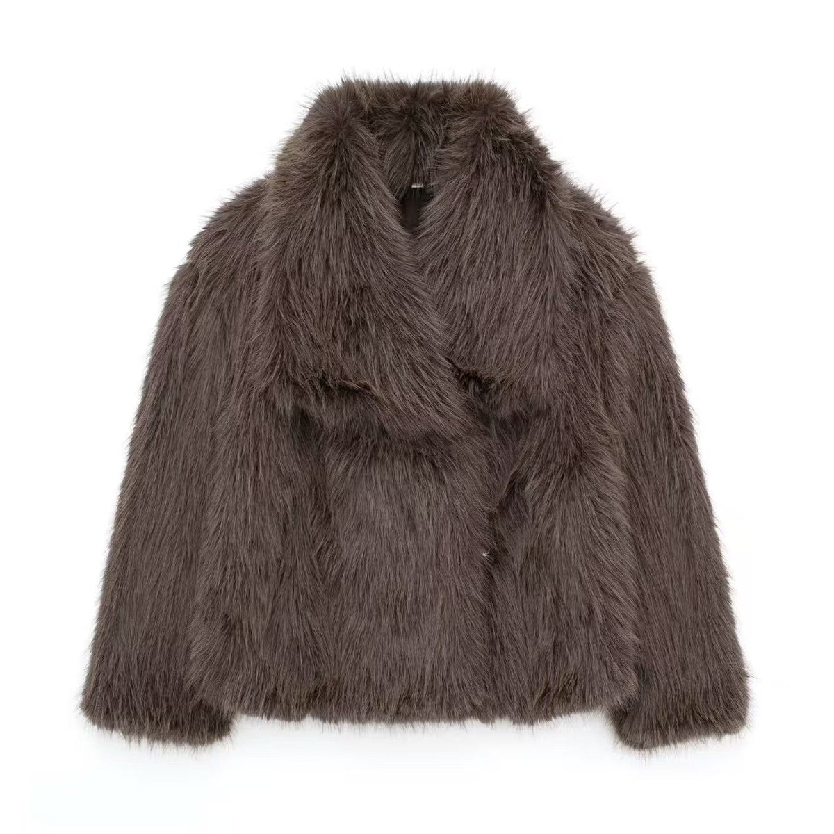 Faux Fur Coat with Large Lapel
