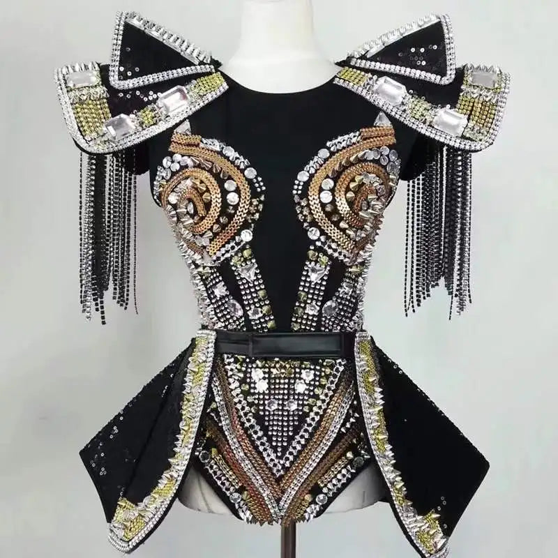 Cocktail Sparkly Crystal & Rhinestone Armor Bodysuit