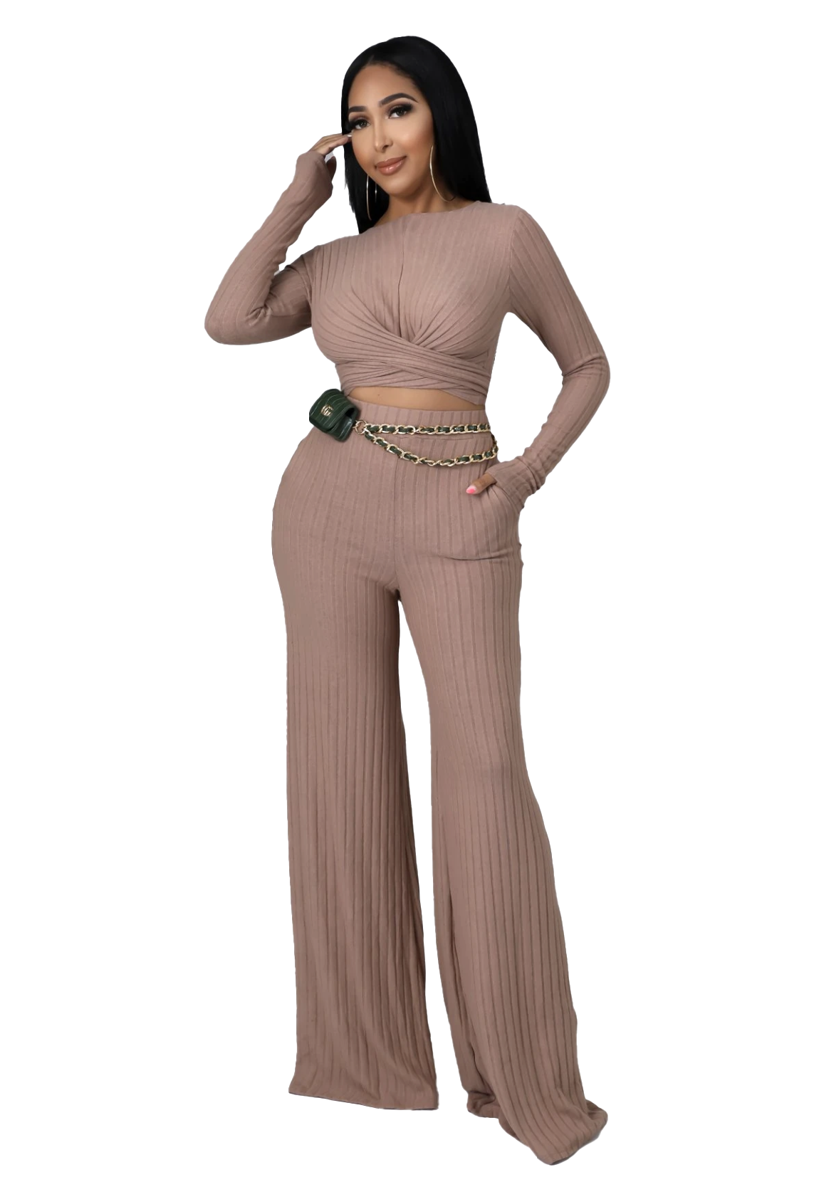 Taupe Ribbed Cropped Convertible Tie Set
