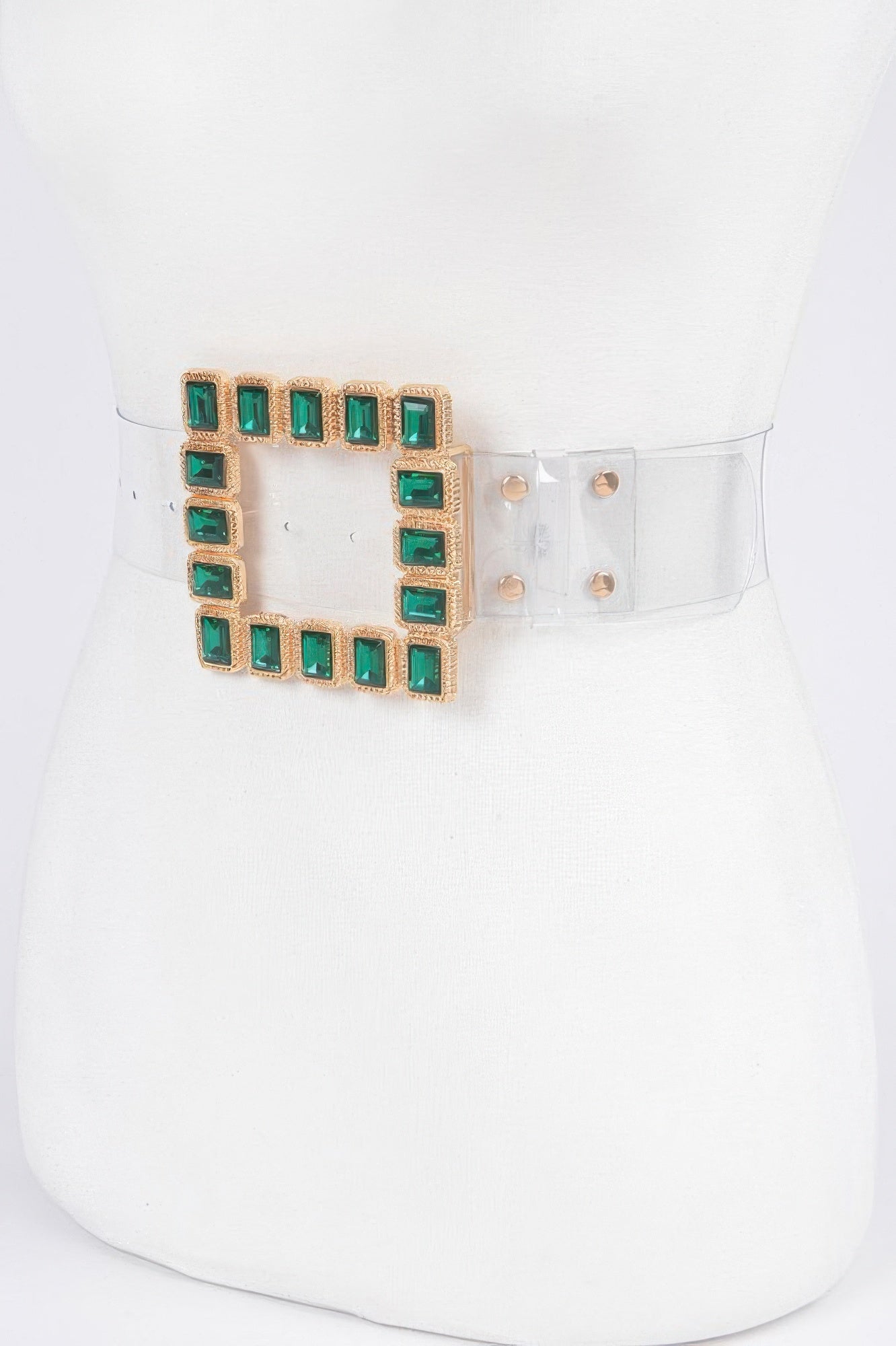 Stone Buckle Faux Leather Belt