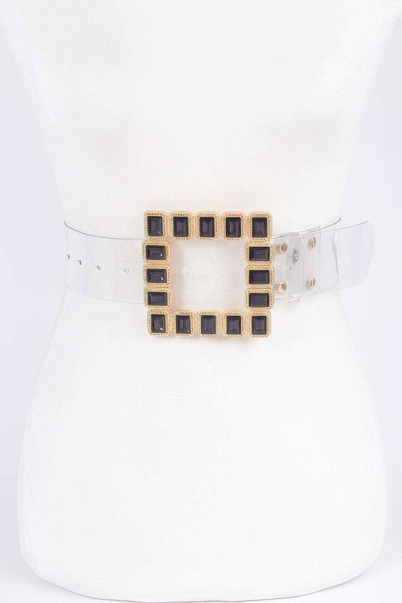 Stone Buckle Faux Leather Belt