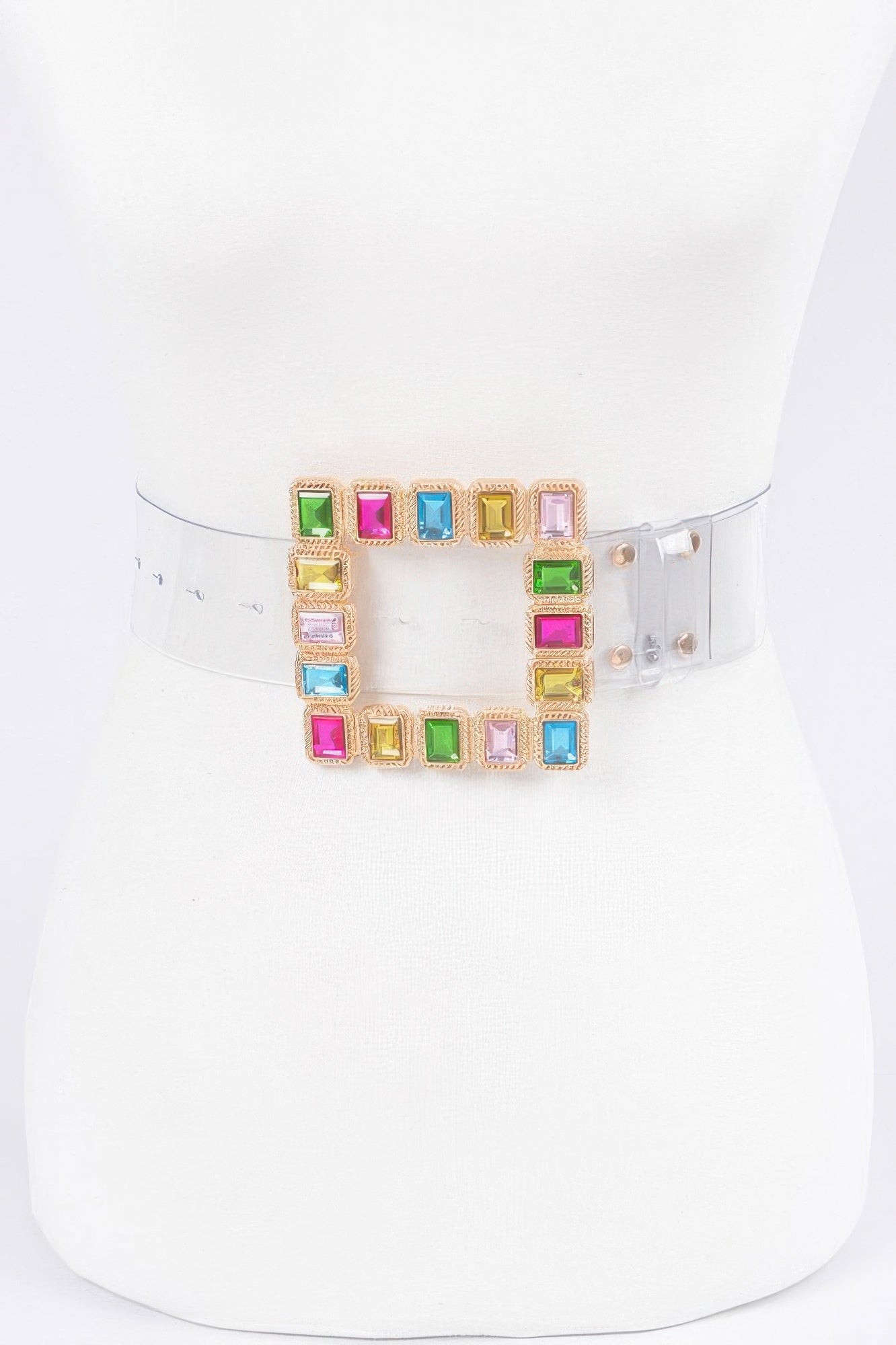 Stone Buckle Faux Leather Belt