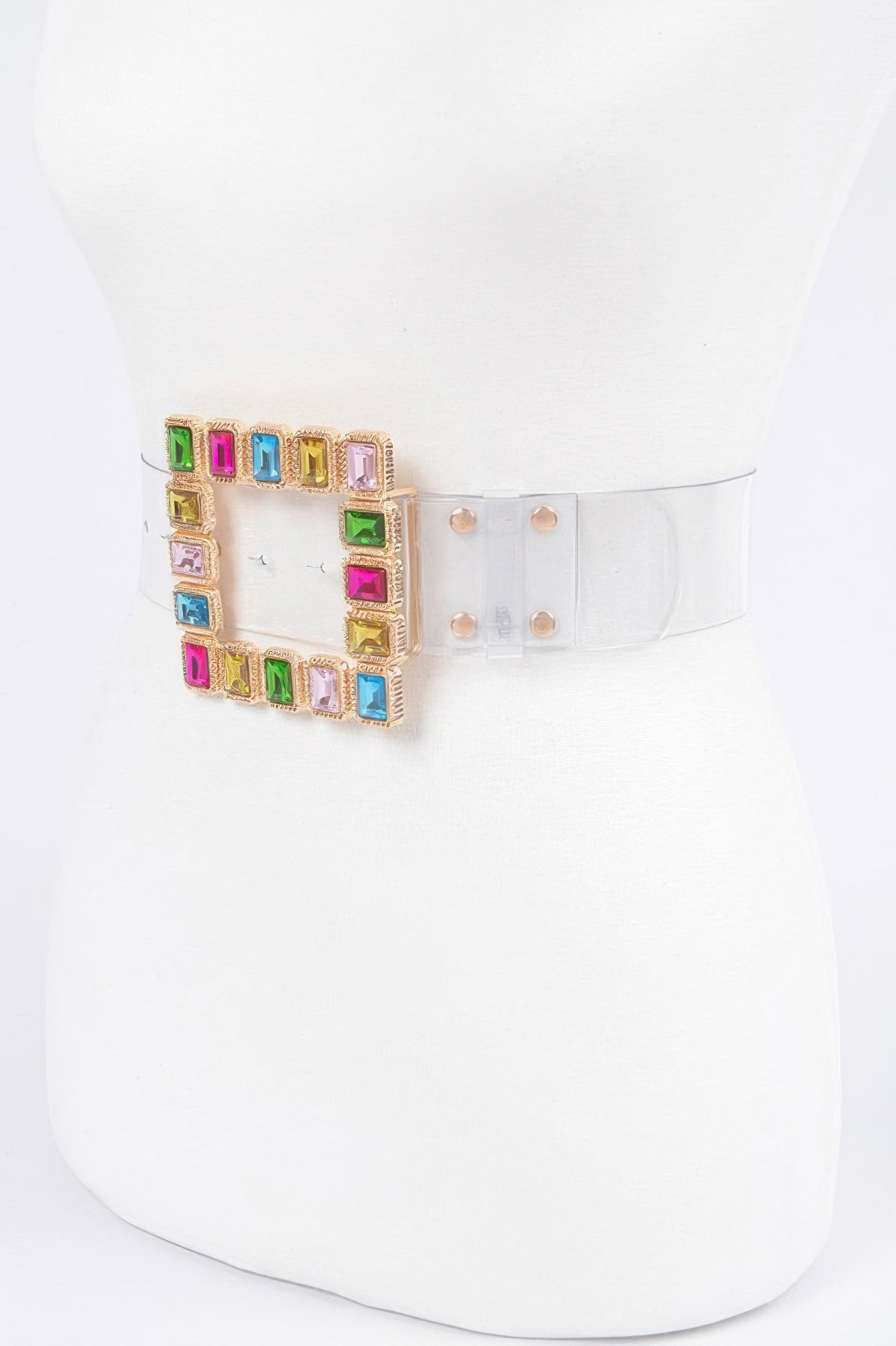 Stone Buckle Faux Leather Belt