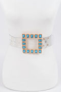 Stone Buckle Faux Leather Belt