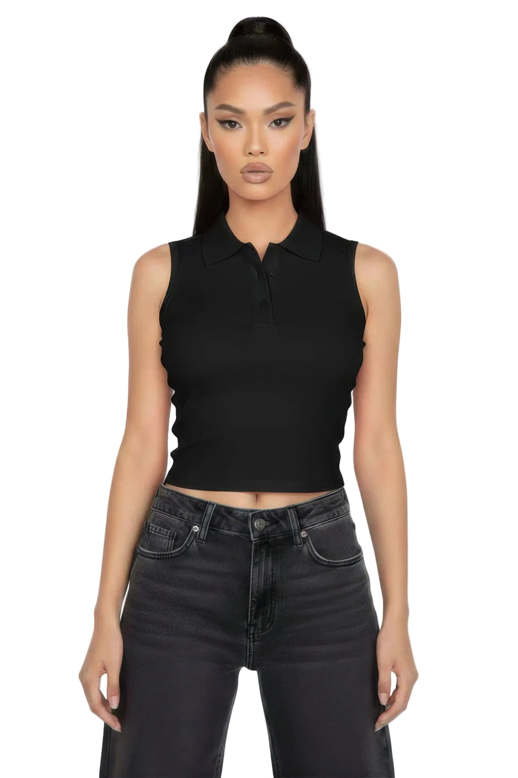 Basic Polo Collar Crop Top