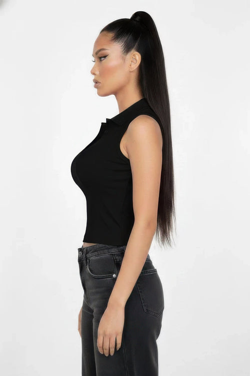 Basic Polo Collar Crop Top