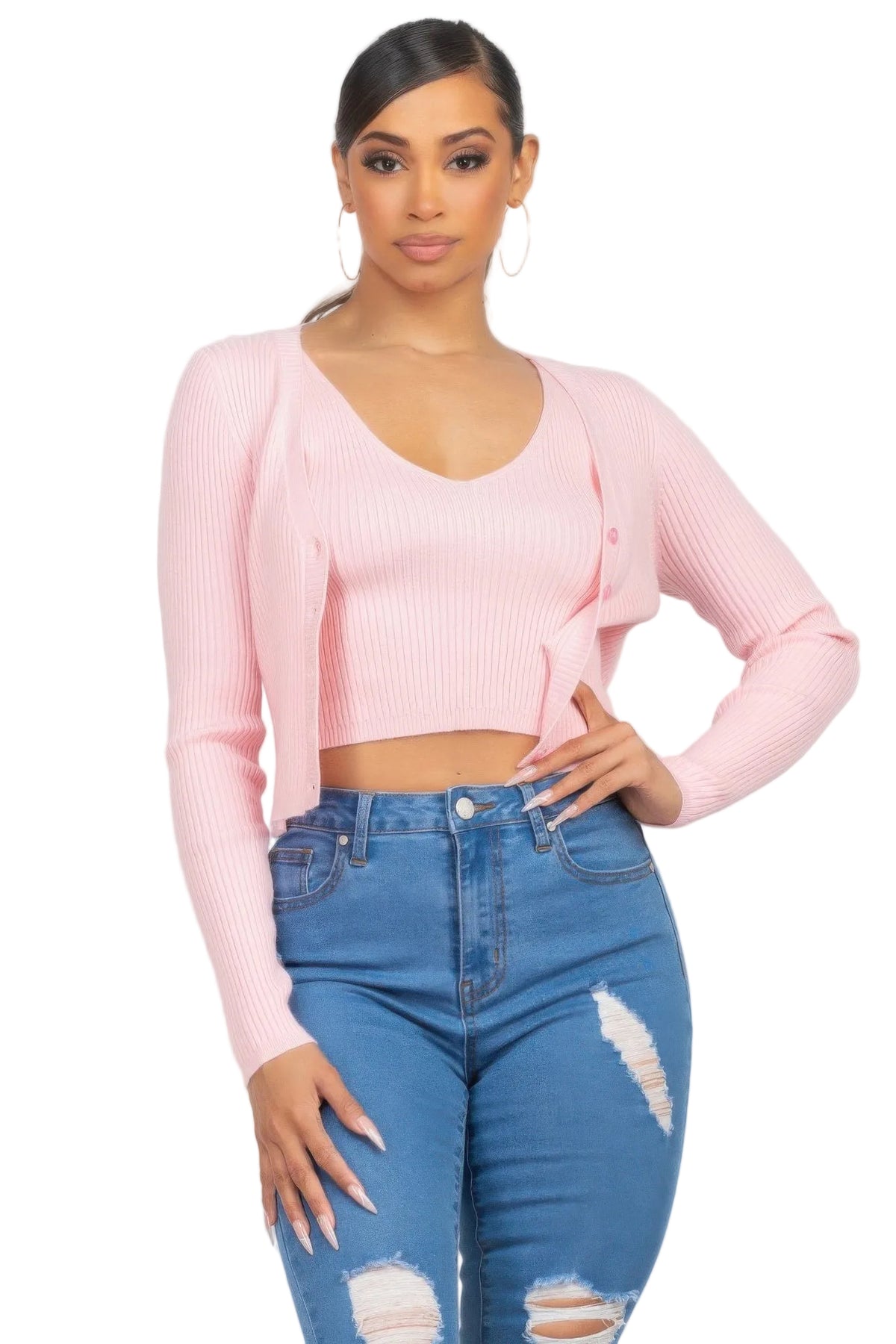 Crop Tank Top & Cardigan Sweater Set