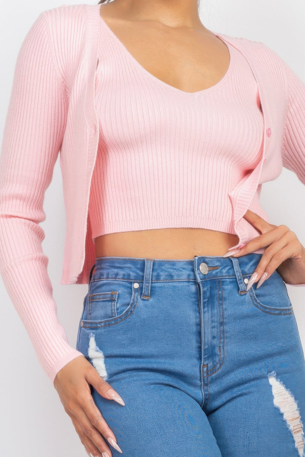 Crop Tank Top & Cardigan Sweater Set