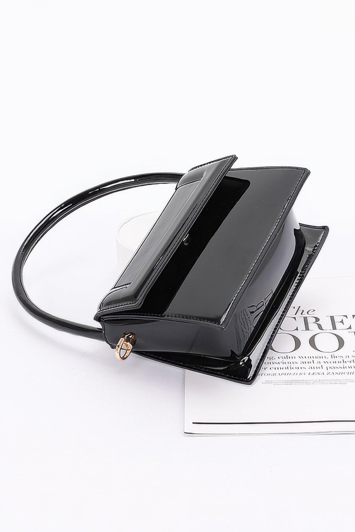 Enamel Top Handle Flap Bag with Crossbody Strap