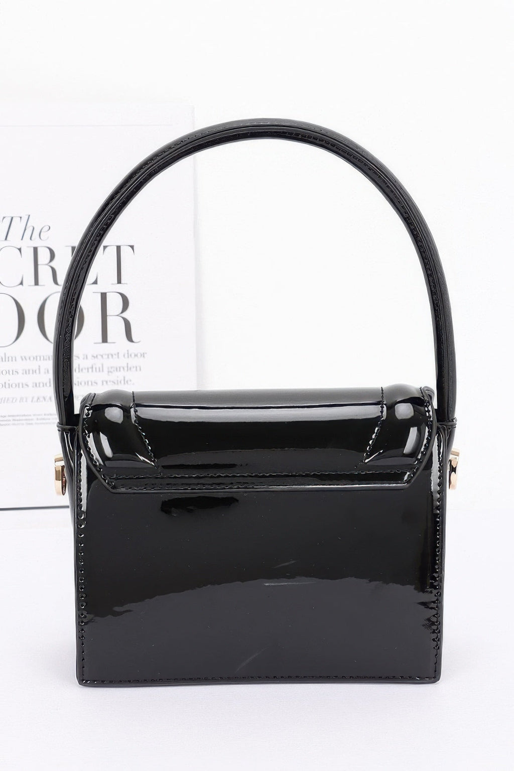Enamel Top Handle Flap Bag with Crossbody Strap