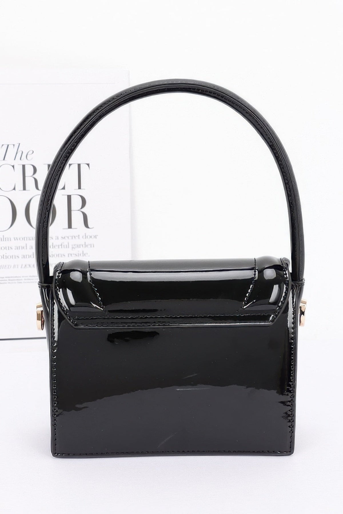 Enamel Top Handle Flap Bag with Crossbody Strap