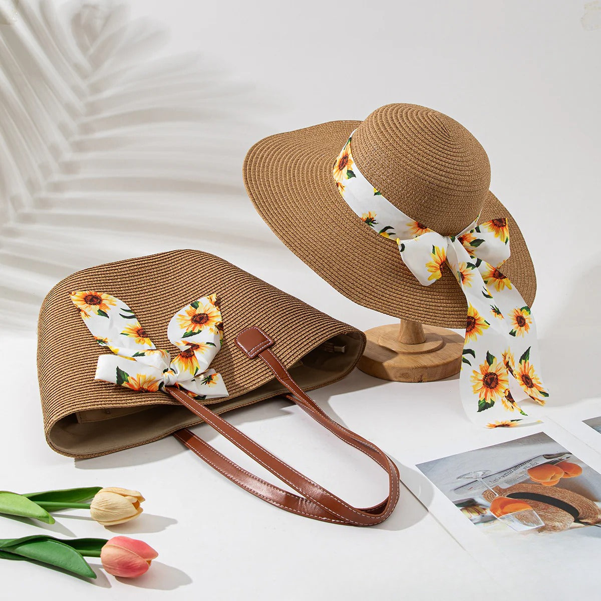 Straw Hat & Tote Beachy Set