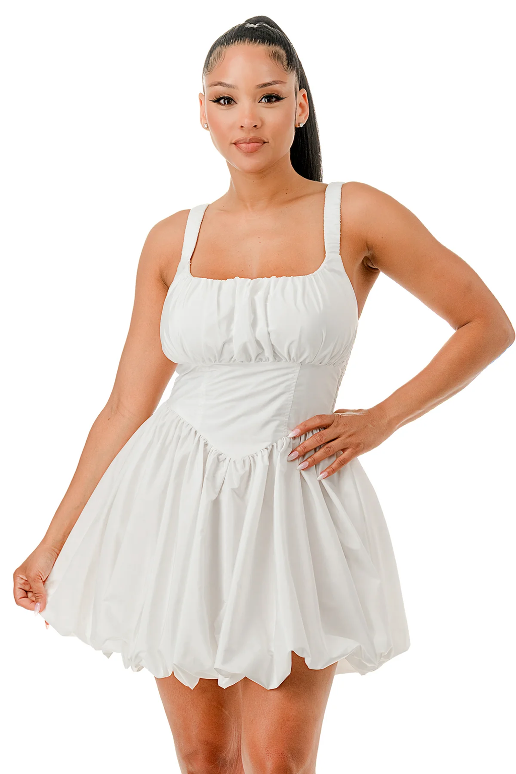 Cocktail Black Tank Ruched Bubble Mini Dress