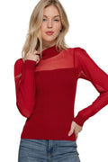 Long Sleeve Mesh Panel Detail Sweater Top
