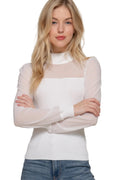 Long Sleve Mesh Panel Detail Sweater Top