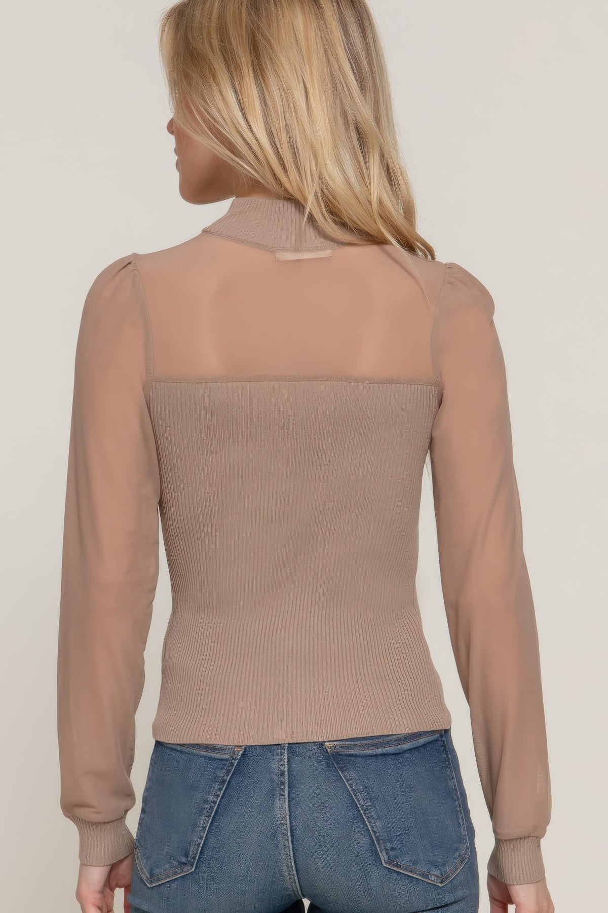 Long Sleve Mesh Panel Detail Sweater Top
