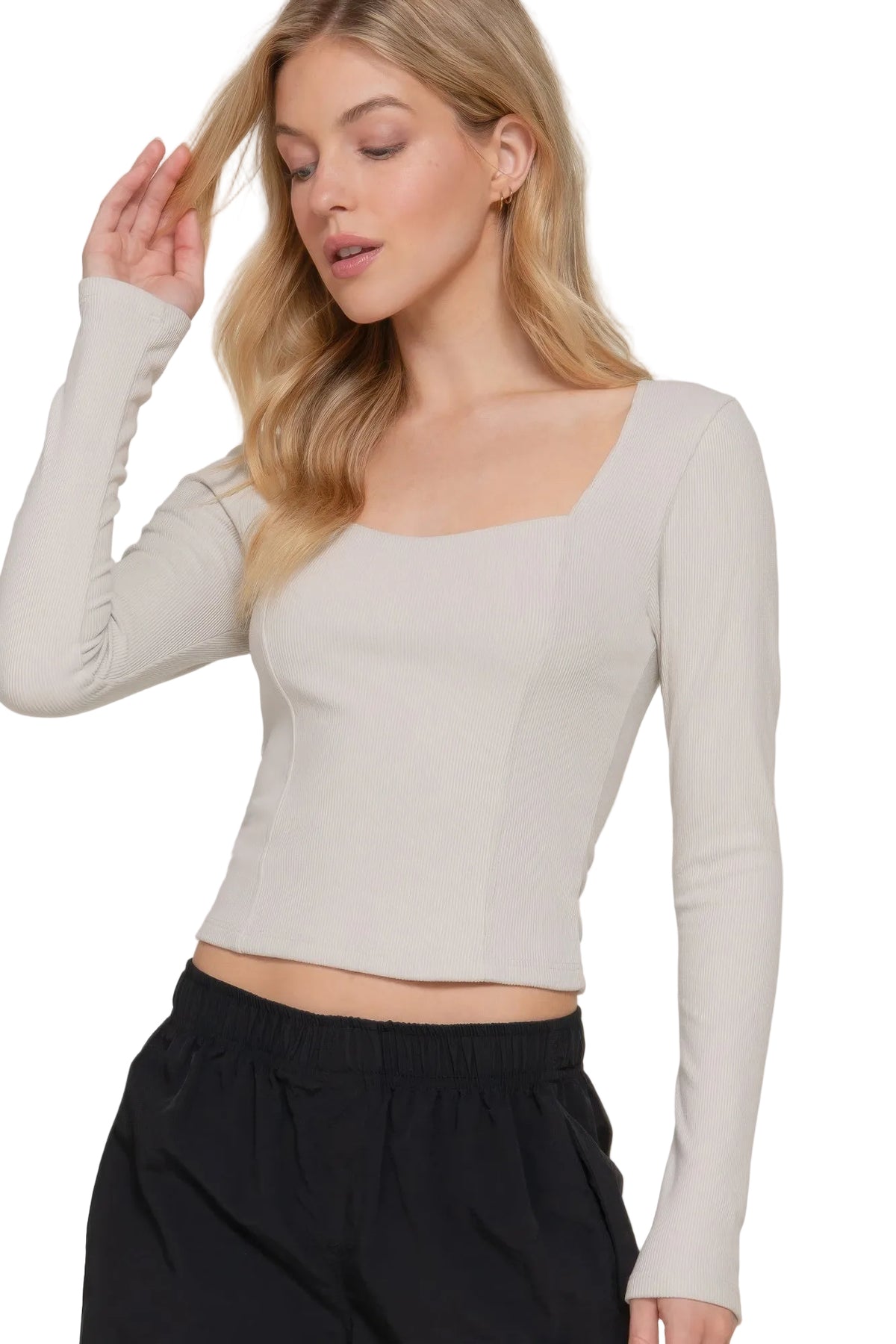 Basic Long Sleeve Sweetheart Top