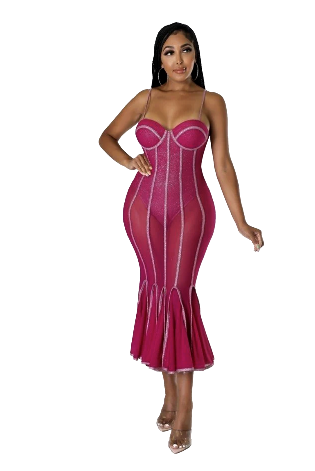 Black Sexy Rhinestone Sweetheart Nylon Dress {Bodysuit Attached}
