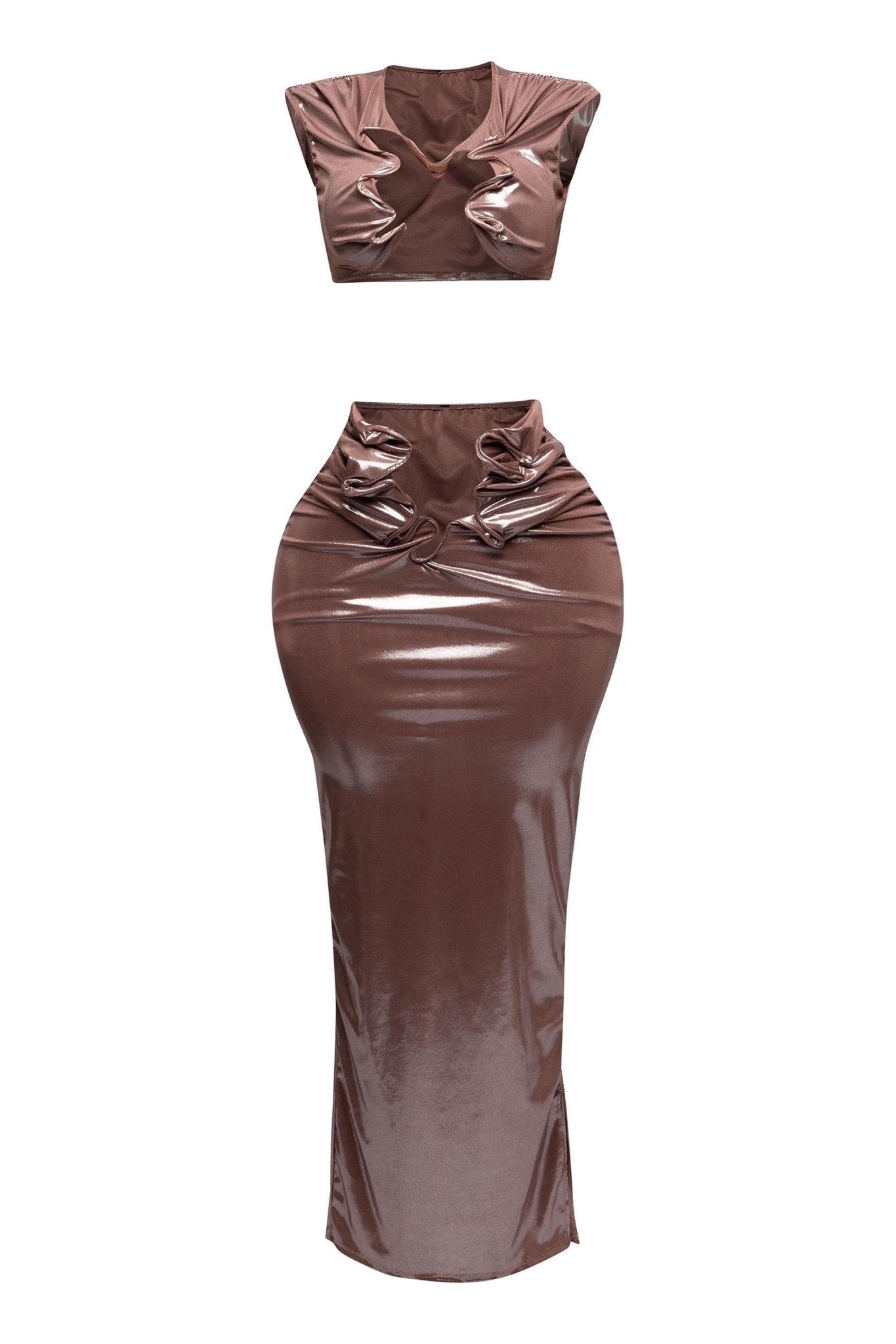 Alist Metallic Foil Crop Top & Maxi Skirt Set