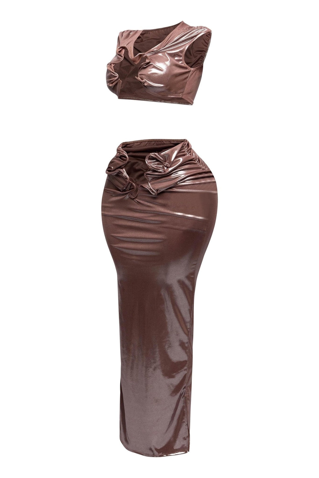 Alist Metallic Foil Crop Top & Maxi Skirt Set