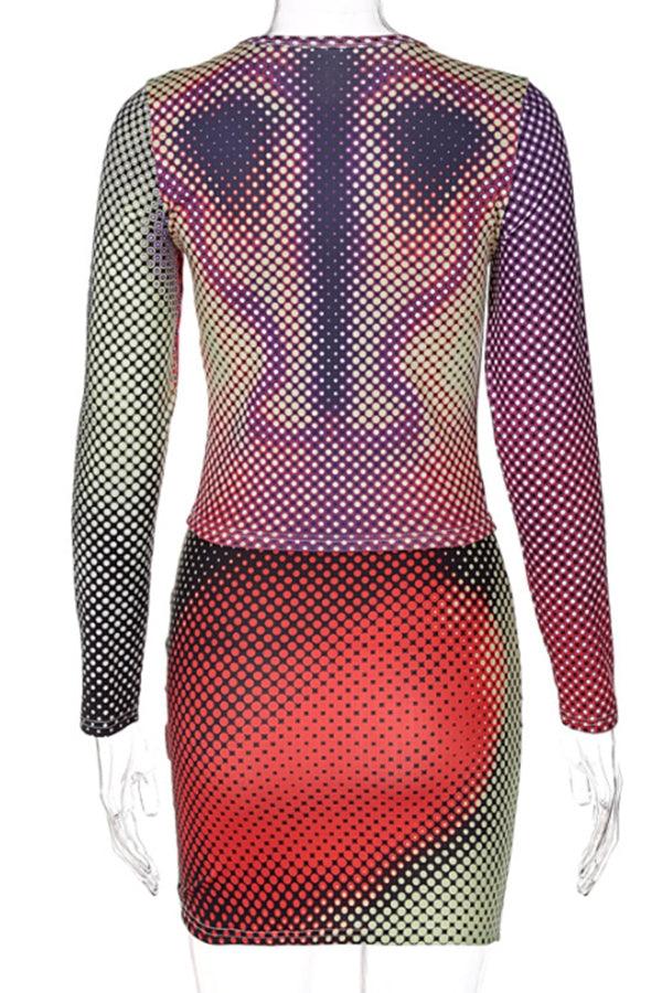 Abstract Dotted Skirt Set, Red