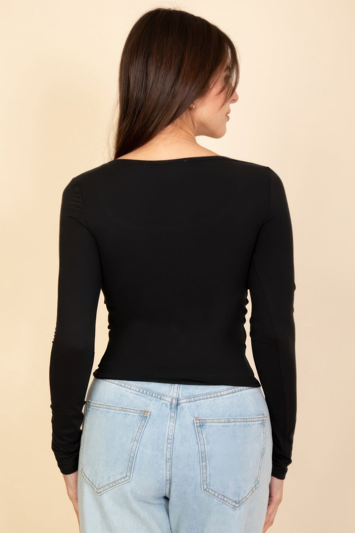 Basic Long Sleeve Square Neck Top