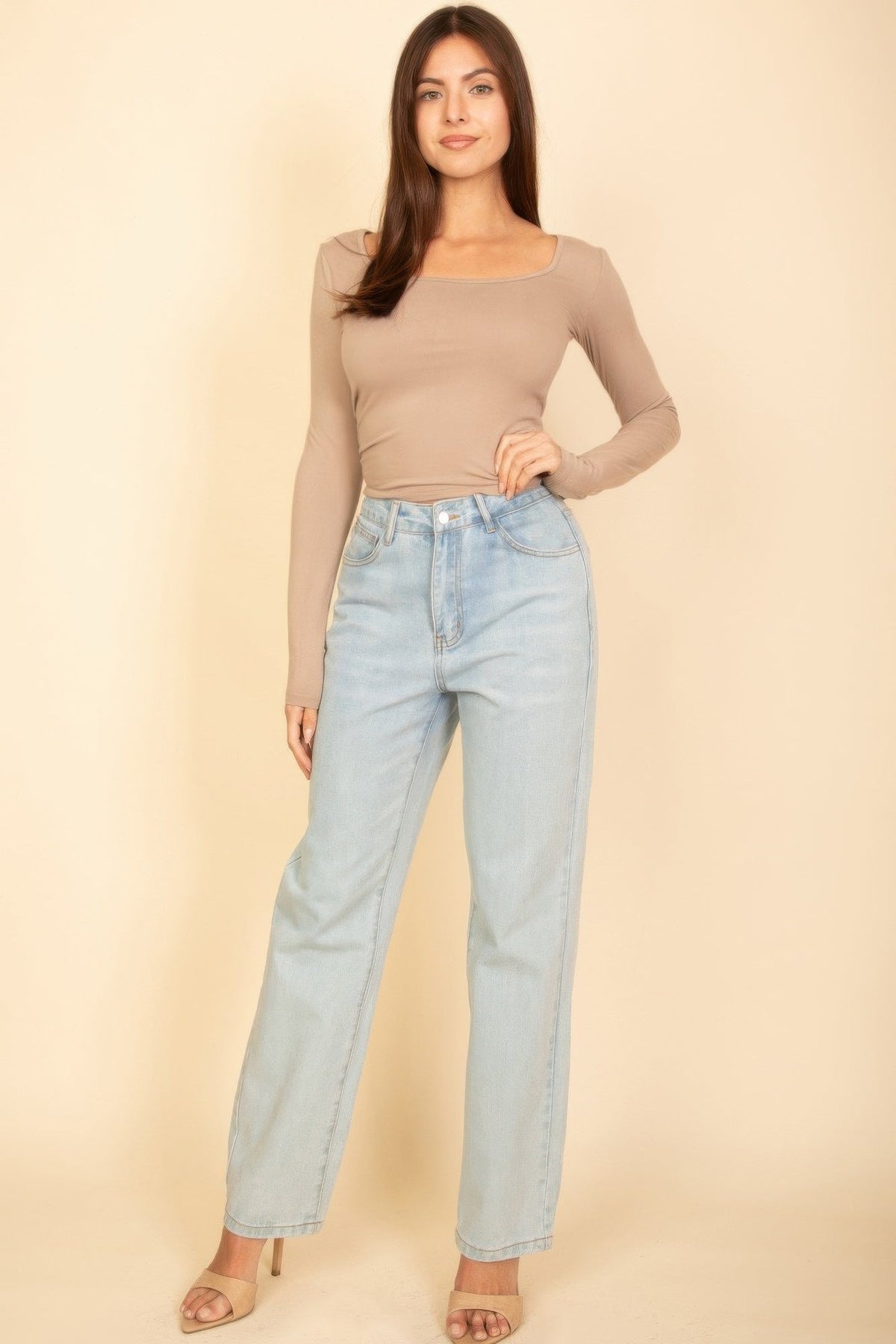 Basic Long Sleeve Square Neck Top