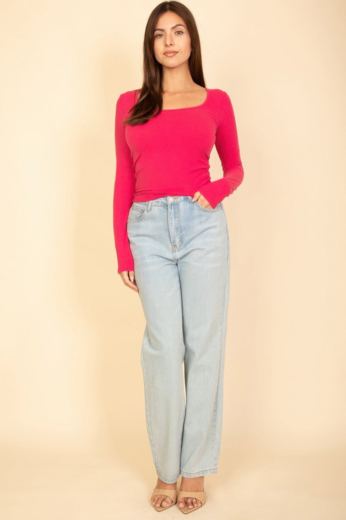 Basic Long Sleeve Square Neck Top
