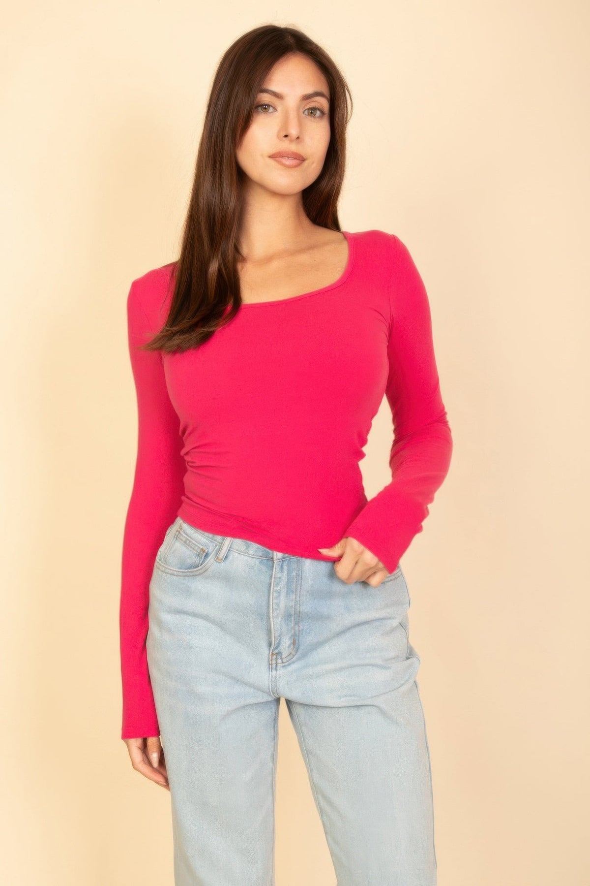 Basic Long Sleeve Square Neck Top