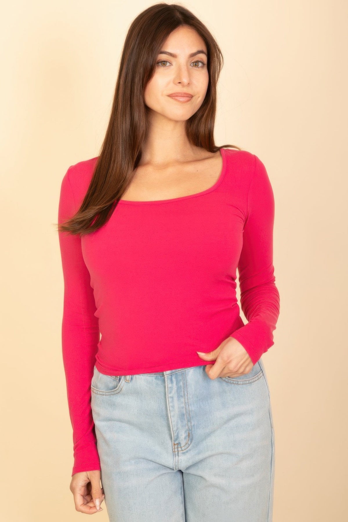 Basic Long Sleeve Square Neck Top