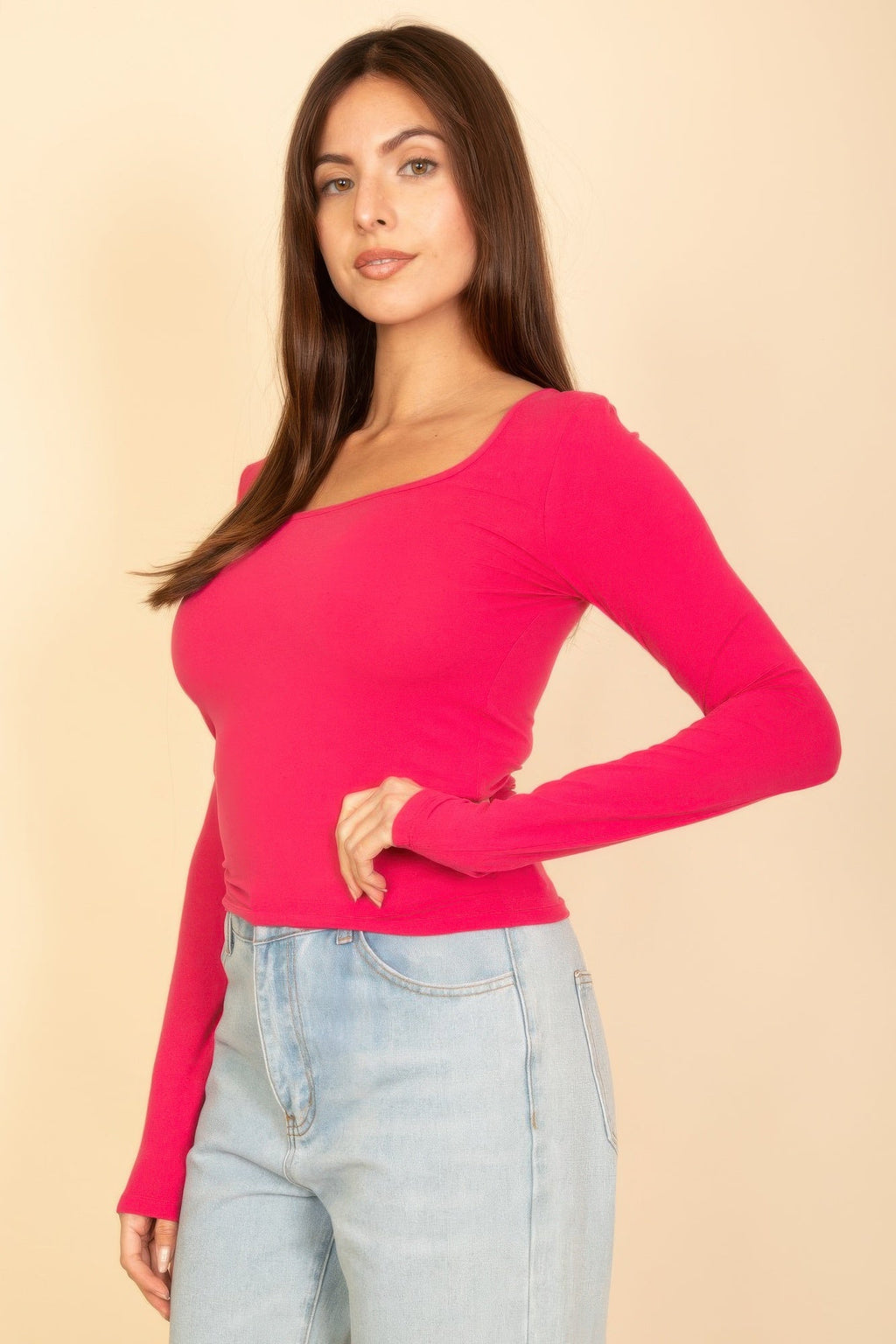 Basic Long Sleeve Square Neck Top