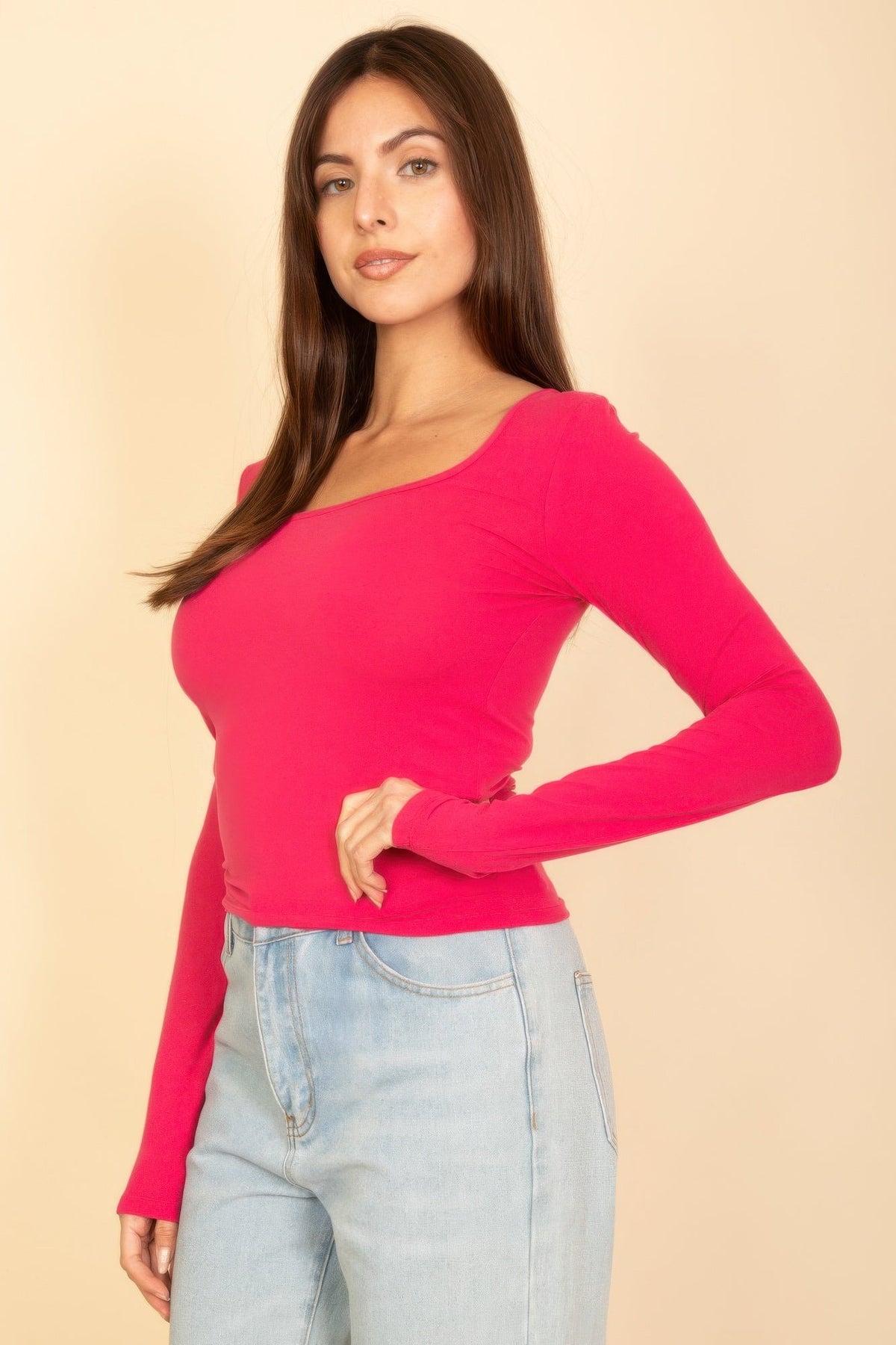 Basic Long Sleeve Square Neck Top
