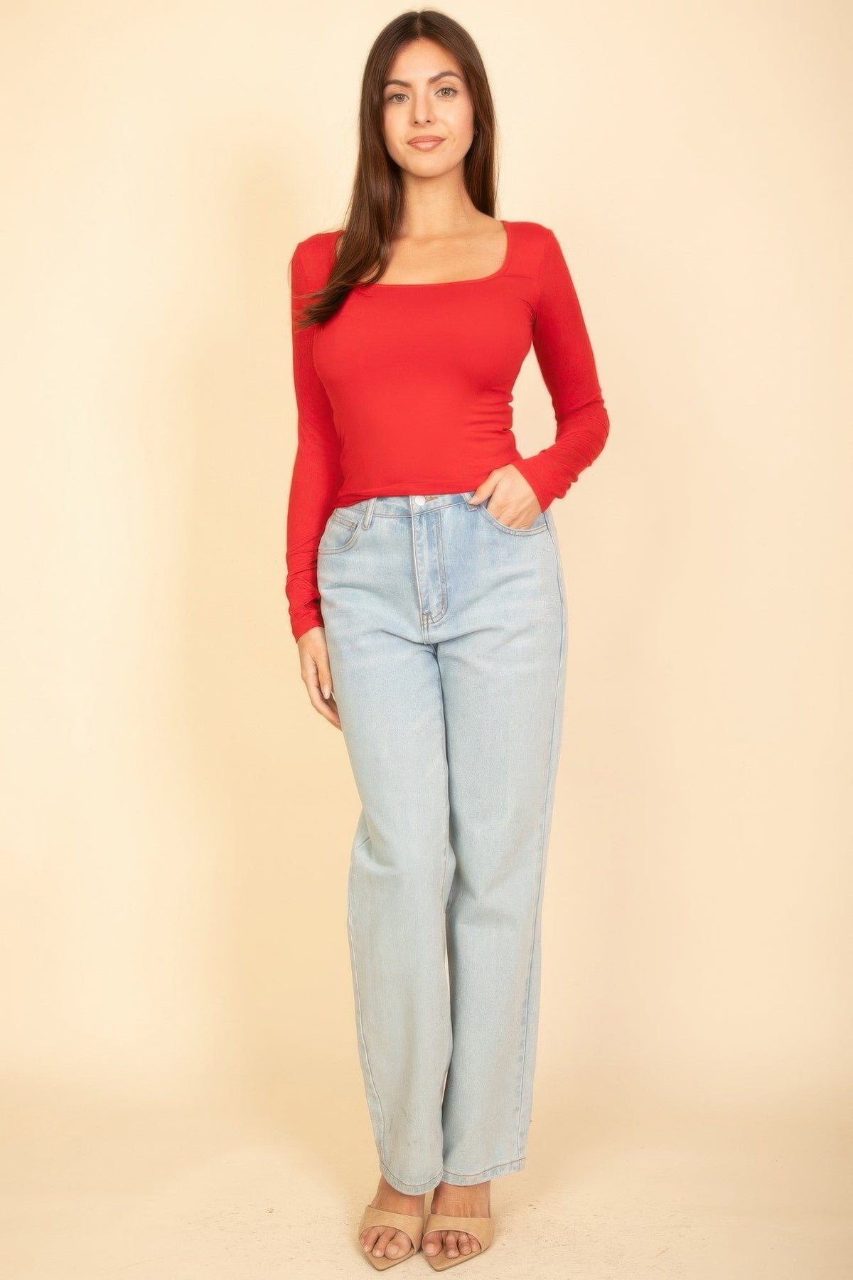 Basic Long Sleeve Square Neck Top