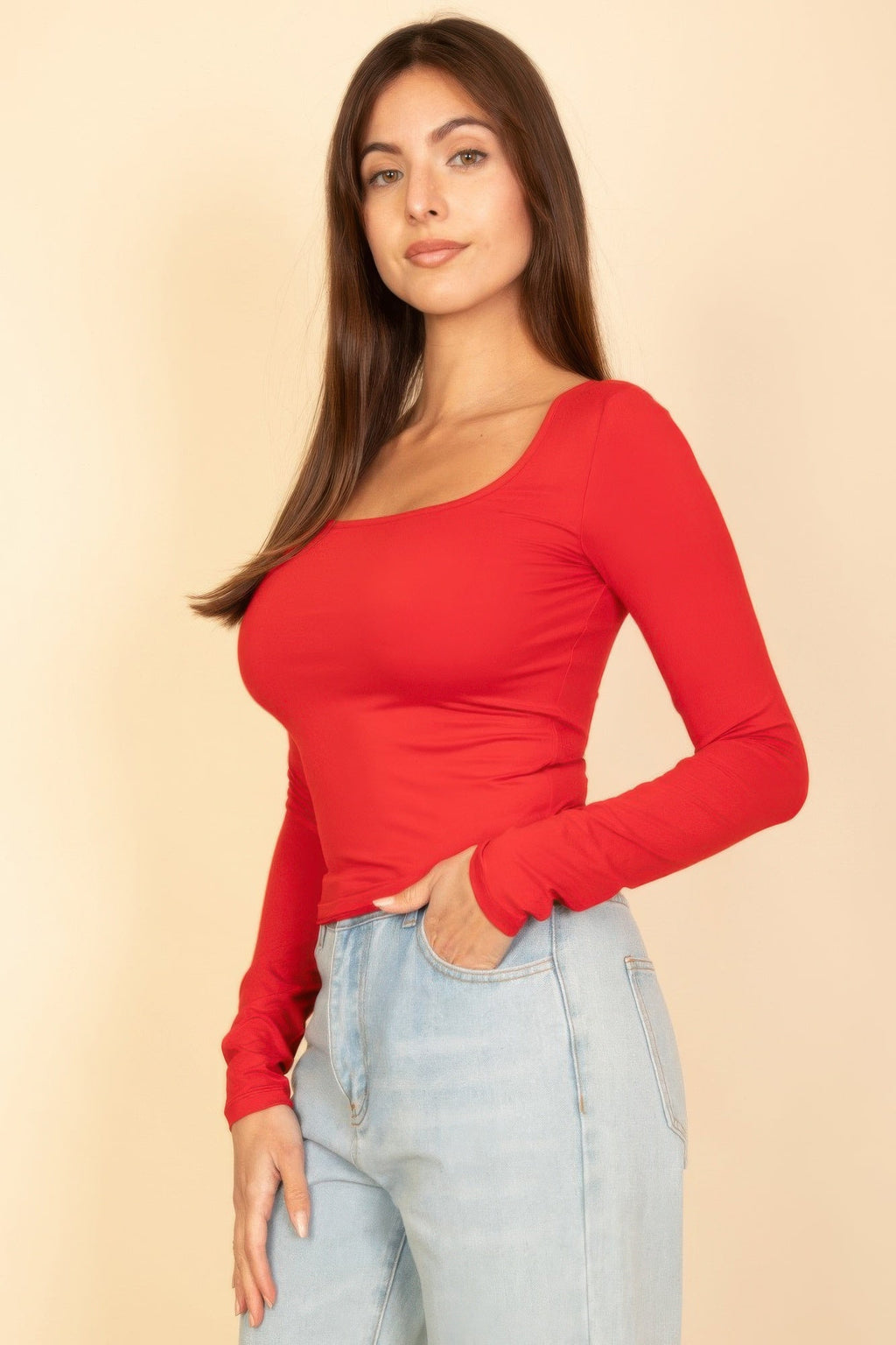 Basic Long Sleeve Square Neck Top
