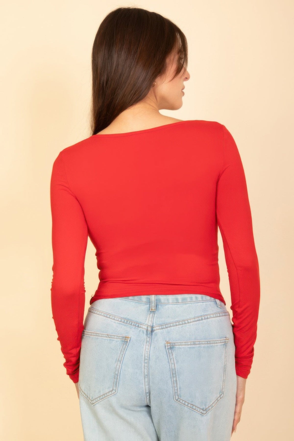 Basic Long Sleeve Square Neck Top