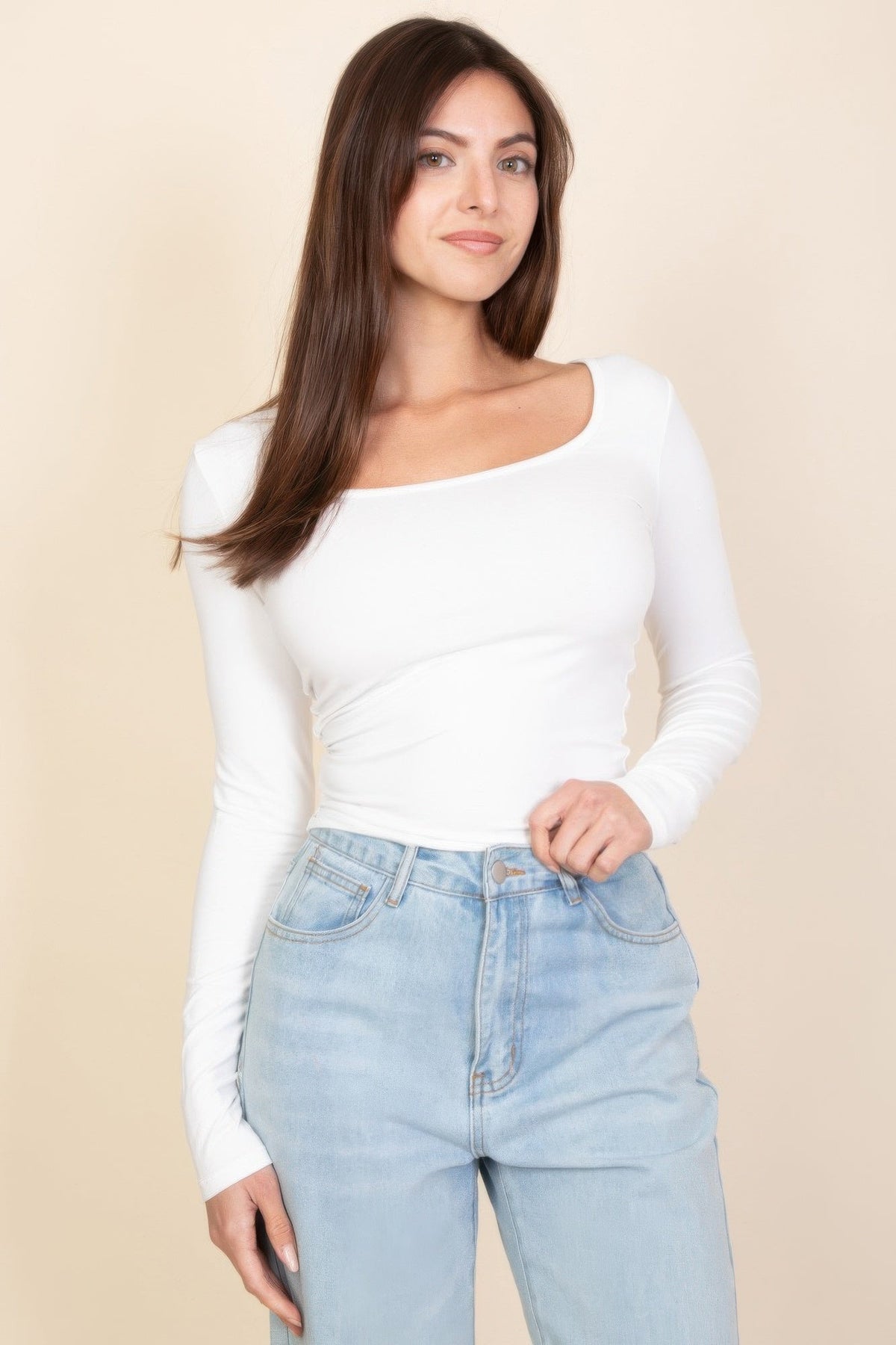 Basic Long Sleeve Square Neck Top